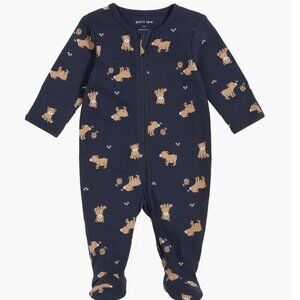 Petit Lem Honey Bear Print Organic Cotton Footie
